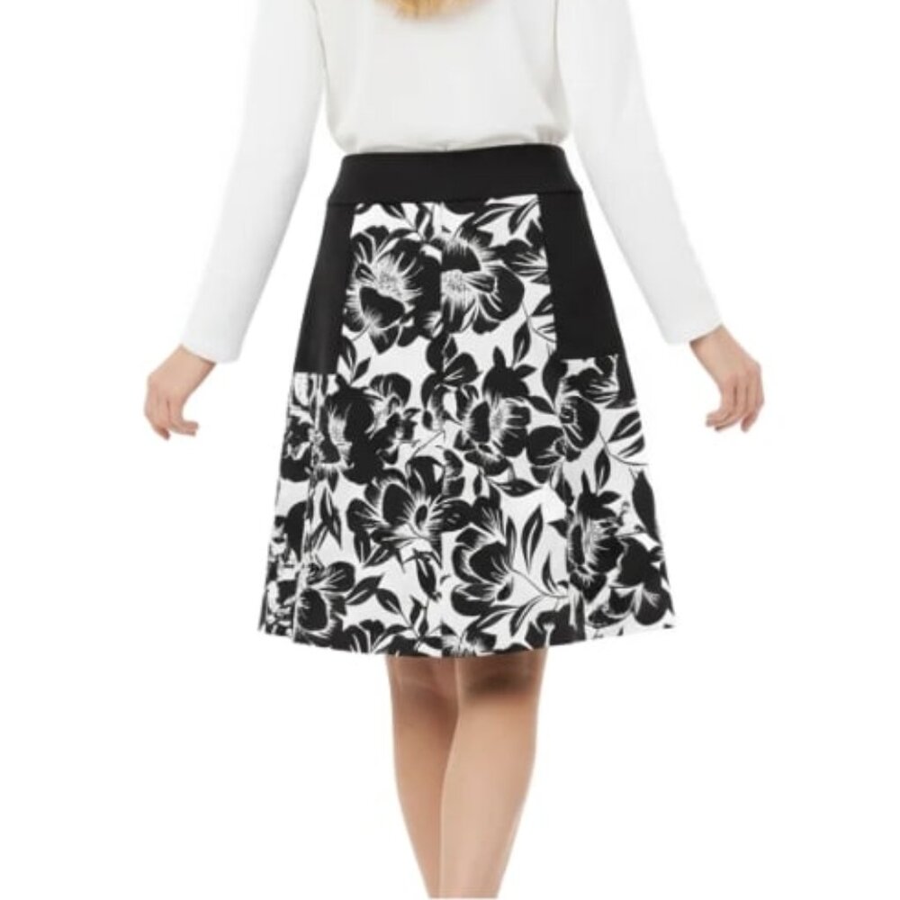 Worthington Skirt Front Zip Floral Black and White Stretch Pockets Womens Size 8 - Picture 4 of 7
